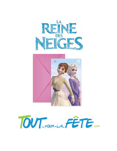 Lot de 6 cartes d'invitation + enveloppes La Reine Des Neiges ©