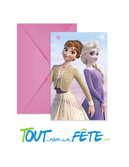 Lot de 6 cartes d'invitation + enveloppes La Reine Des Neiges ©