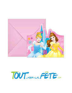 Lot de 6 cartes d'invitations + enveloppes Princesses Disney ©
