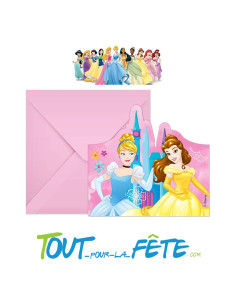 Lot de 6 cartes d'invitations + enveloppes Princesses Disney © 2