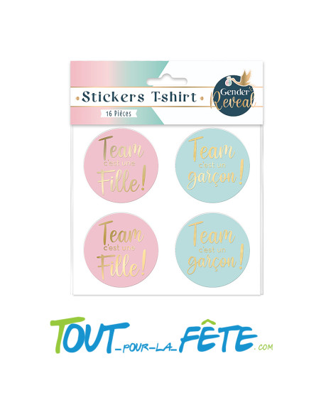 Lot de 16 Stickers T-Shirt Gender Reveal