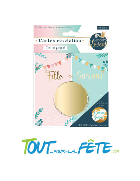 Lot de 6 cartes de révélation "c'est un Garçon"