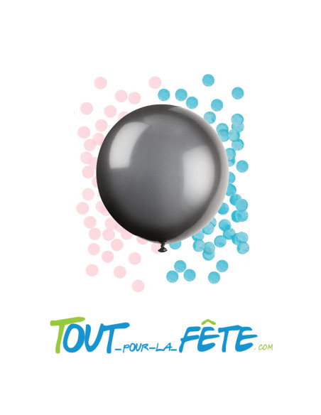 Ballon en latex noir gender reveal à percer 40cm confettis rose et bleu