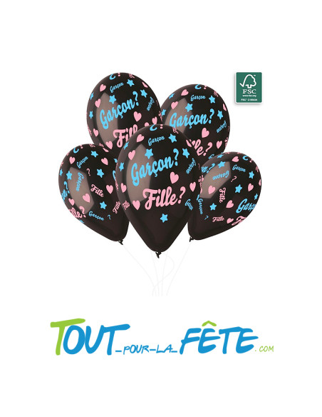 Lot de 5 Ballons Fille? Garçon? 33cm avec confettis rose et bleu
