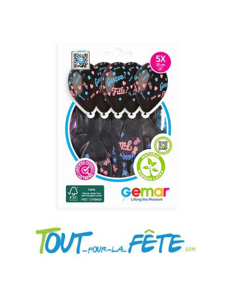 Lot de 5 Ballons Fille? Garçon? 33cm avec confettis rose et bleu