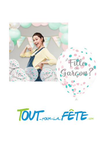 Lot de 6 Ballons transparent "Fille ou Garçon?"