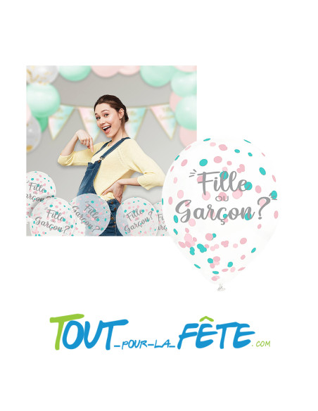 Lot de 6 Ballons transparent "Fille ou Garçon?"