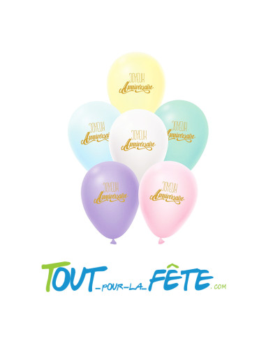 Sachet de 6 Ballons anniversaire multicolore 30cm