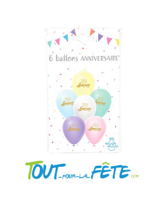 Sachet de 6 Ballons anniversaire multicolore 30cm 2