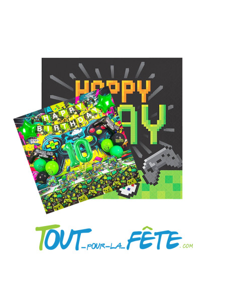 Lot de 16 serviettes jeux vidéo Happy B Day Game on