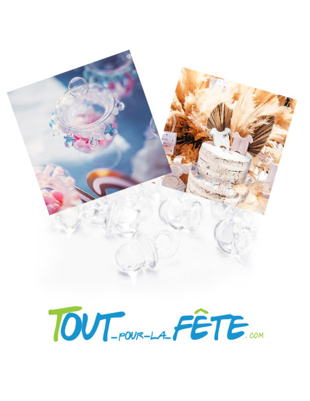 Décoration de table 24 mini tétines transparentes