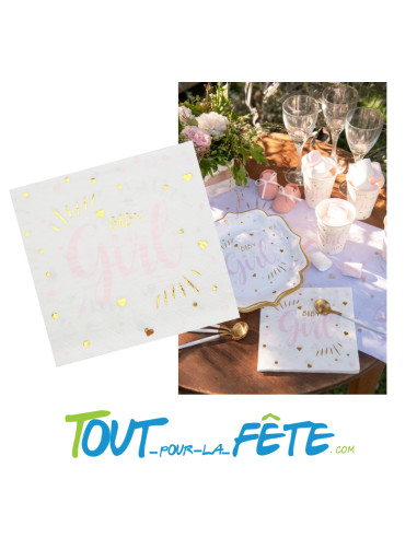 Lot de 20 serviettes Baby Girl 33 x 33 cm