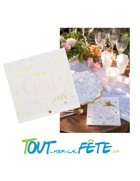 Lot de 20 serviettes Baby Girl 33 x 33 cm