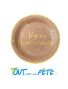 Lot de 10 assiettes joyeux anniversaire kraft et or