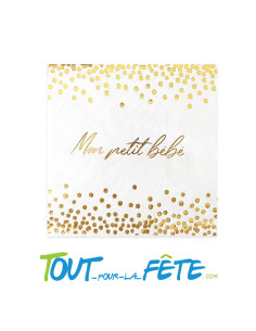 Lot de 12 serviettes mon petit bébé dorée 12.5 cm