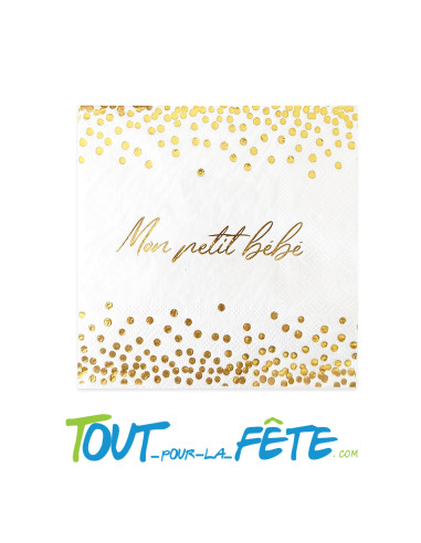Lot de 12 serviettes mon petit bébé dorée 12.5 cm