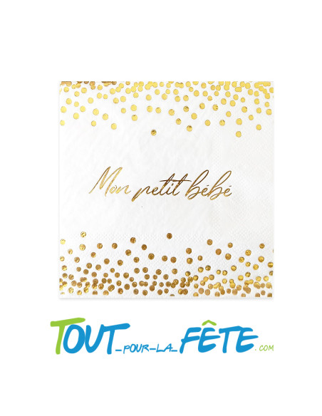Lot de 12 serviettes mon petit bébé dorée 12.5 cm