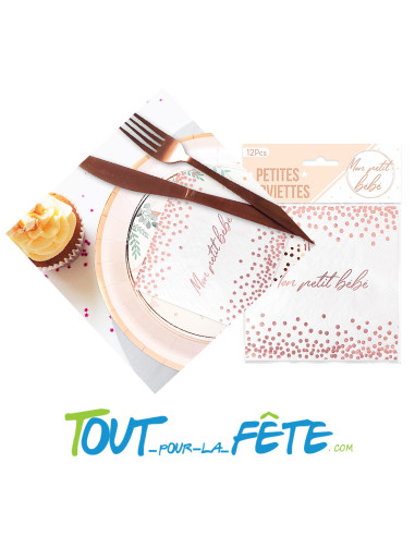 Lot de 12 serviettes mon petit bébé rose gold
