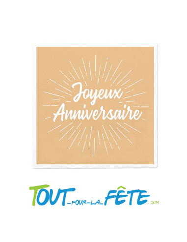Lot de 12 serviettes joyeux anniversaire kraft 33 cm