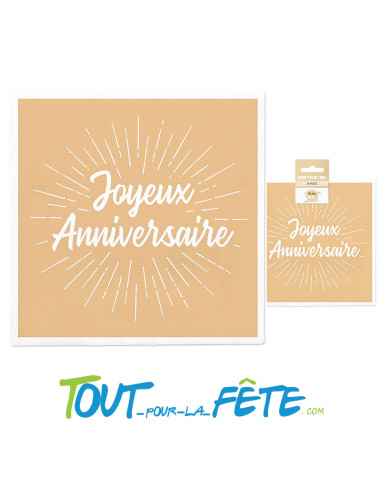 Lot de 12 serviettes joyeux anniversaire kraft 33 cm