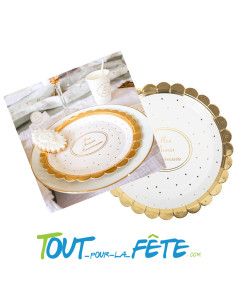 Lot de 8 assiettes mon premier anniversaire blanc et or 2