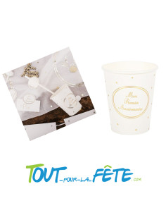 Lot de 8 gobelets mon premier anniversaire blanc et or 2