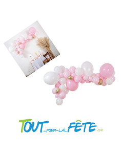 Kit arche à 57 ballons rose poudré, blanc et or