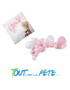 Kit arche à 57 ballons rose poudré, blanc et or