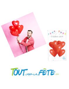 Sachet de 5 Ballons Cœur Rouge 26cm 2