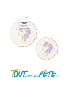 Lot de 12 serviettes licorne 14.5cm avec design métallisé