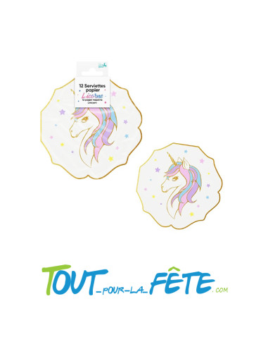 Lot de 12 serviettes licorne 14.5cm avec design métallisé