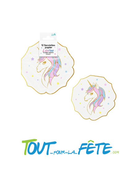 Lot de 12 serviettes licorne 14.5cm avec design métallisé