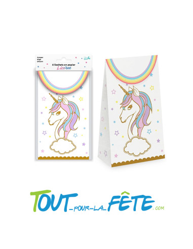 Lot de 6 sachets pour bonbons ou jouets licorne