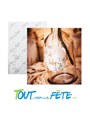 Lot de 24 Stickers Oh Baby motifs végétaux verts et or