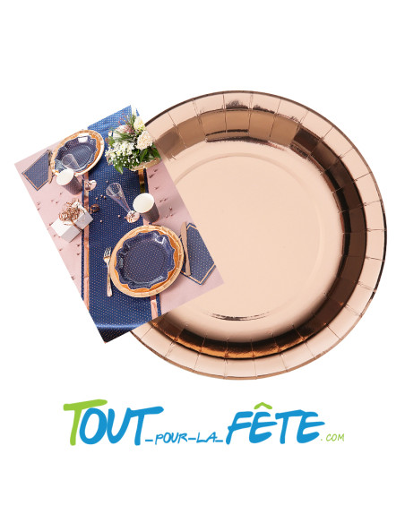 10 assiettes brillantes 26 cm Rose gold