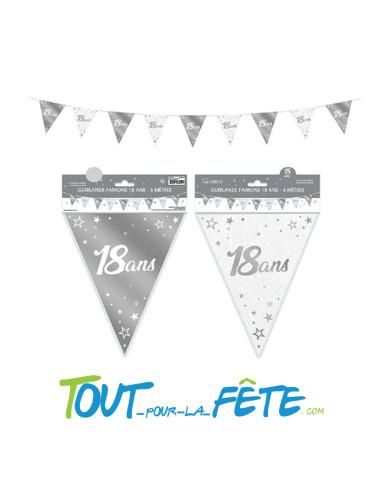 Guirlande fanions âge ARGENT 6m 9 fanions