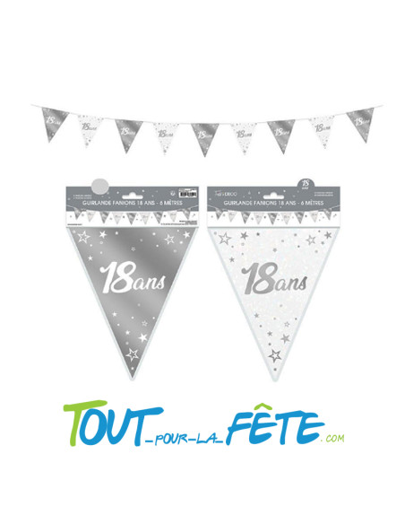 Guirlande fanions âge ARGENT 6m 9 fanions
