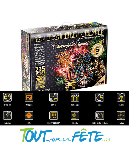 Feu d'artifice portable® CHAMPS-ÉLYSÉES® 5mn 235 coups