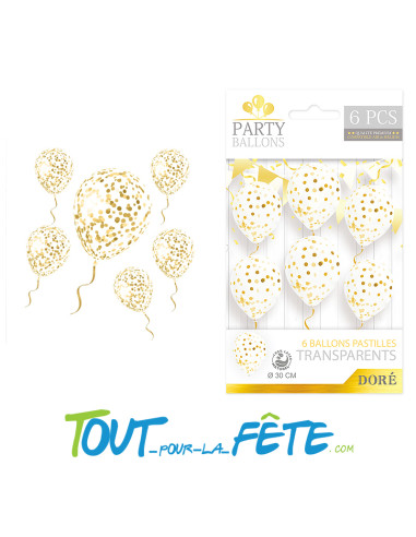 6 Ballons latex transparents à confettis 30 cm
