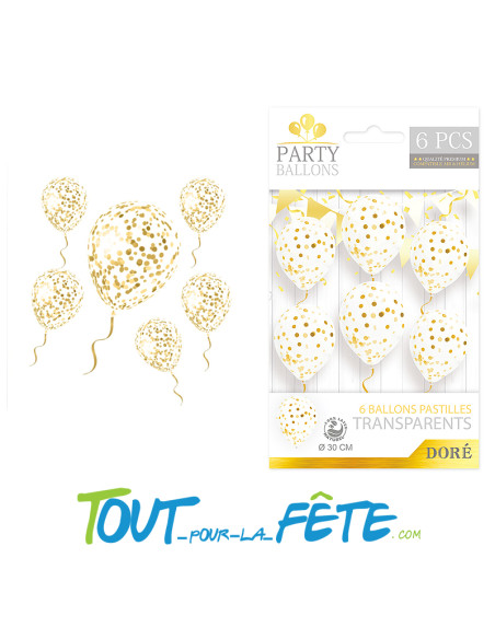 6 Ballons latex transparents à confettis 30 cm