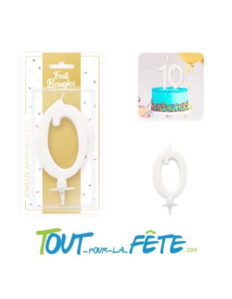 Bougie chiffre anniversaire blanche irisé chiffre