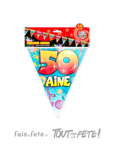 Guirlande fanions 50 ans longueur 6 m 15 fanions