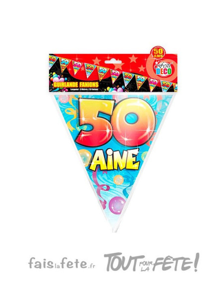 Guirlande fanions 50 ans longueur 6 m 15 fanions
