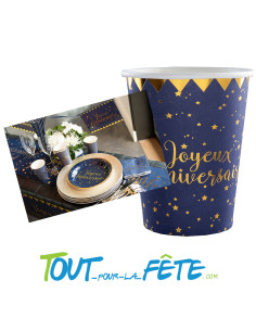 Lot de 10 gobelets Joyeux Anniversaire Bleu marine et Or 2