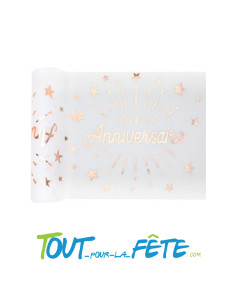 Chemin de Table Joyeux Anniversaire Blanc et Rose Gold