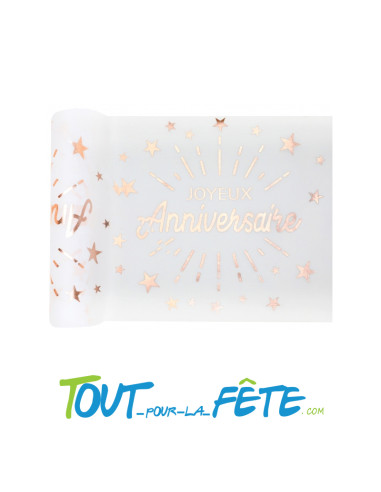 Chemin de Table Joyeux Anniversaire Blanc et Rose Gold