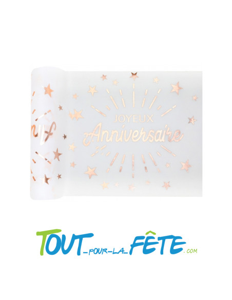 Chemin de Table Joyeux Anniversaire Blanc et Rose Gold