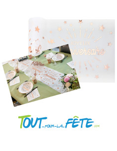 Chemin de Table Joyeux Anniversaire Blanc et Rose Gold 2