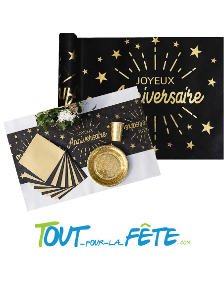 Chemin de Table Joyeux Anniversaire Noir et Or