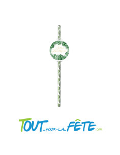 Lot de 12 paille avec médaillon Joyeux Anniversaire Tropica